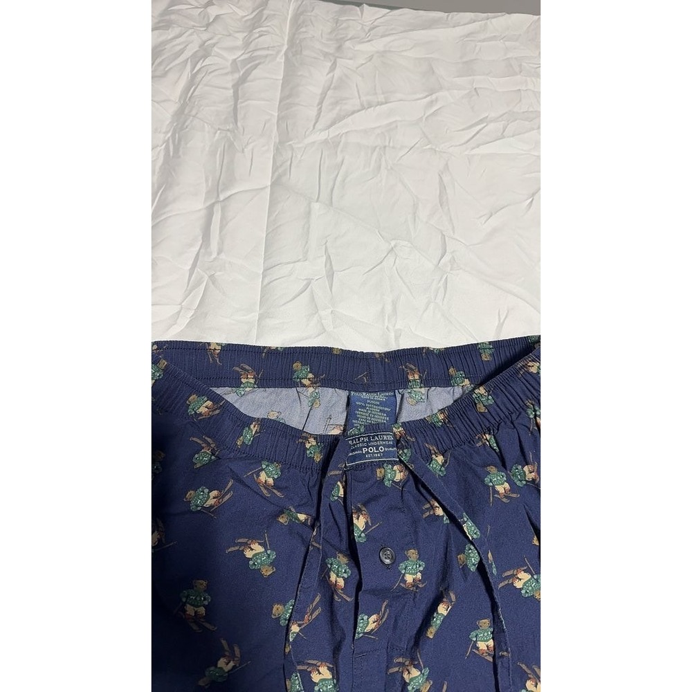 Ralph Lauren Polo Bear Pajama Pants Mens Medium Navy Blue Skiing Bear Cotton
